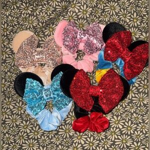 Disney Inspired Sequin Bow Hair Scrunchies Set